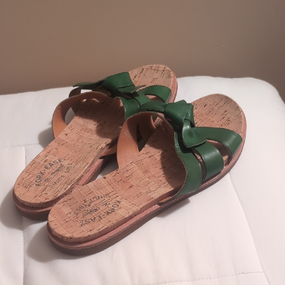 Green Leather Knot Slide Sandals for Women
